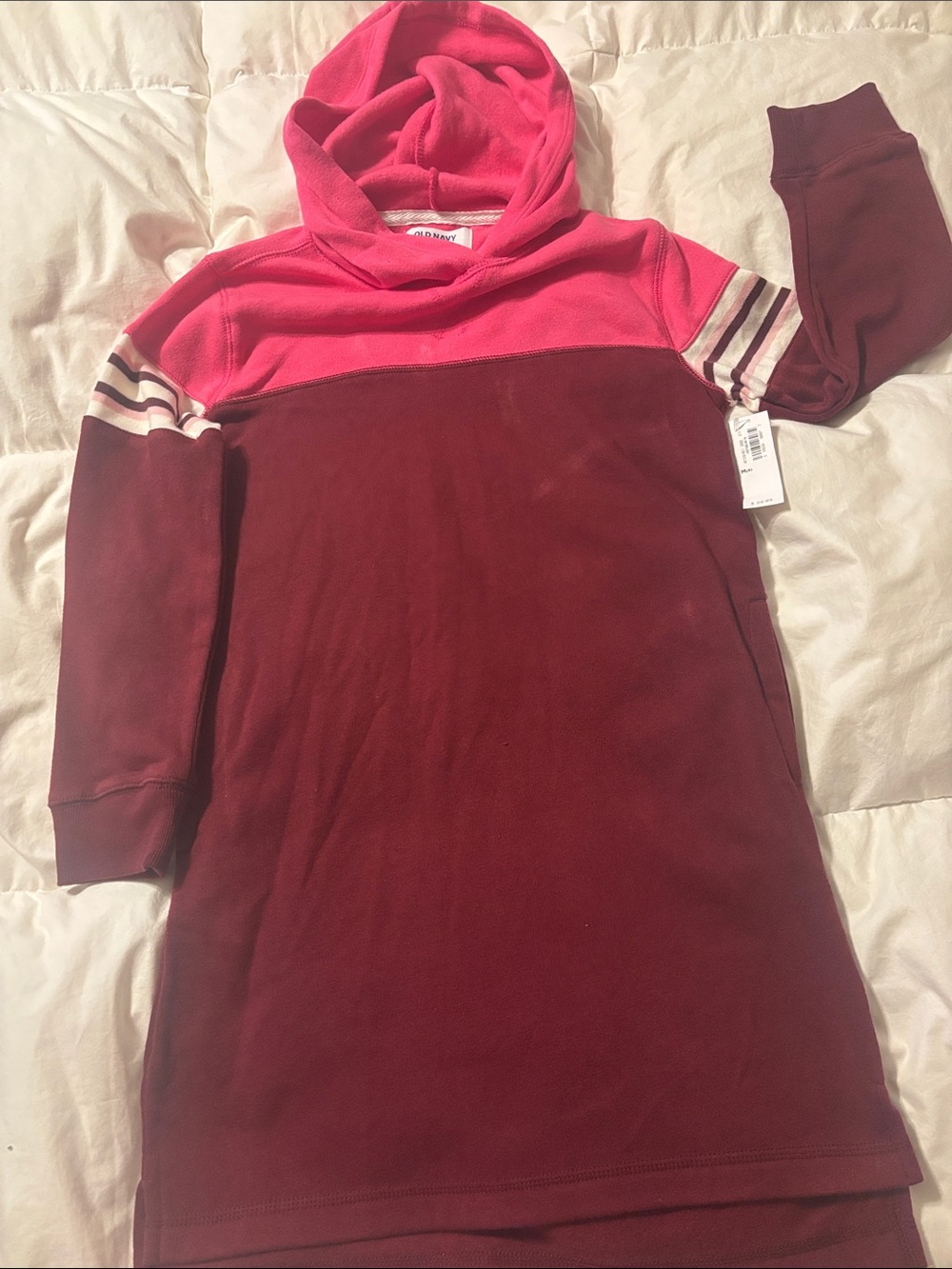 Old Navy Pink and Burgundy Hooded Pullover Dress